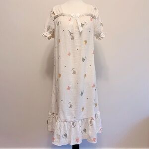 Adorable Cotton Nightgown with Cute Bear Print, Puff Sleeves & Built-in Padding